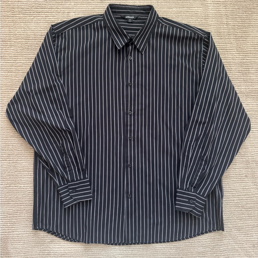 Elliott Men’s Vertical Striped Button Down Collared Shirt Black & Gray Size XXL